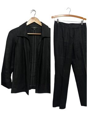 Talbots Pure Irish Linen Black Pant Set Jacket Size Small Office Career Work
